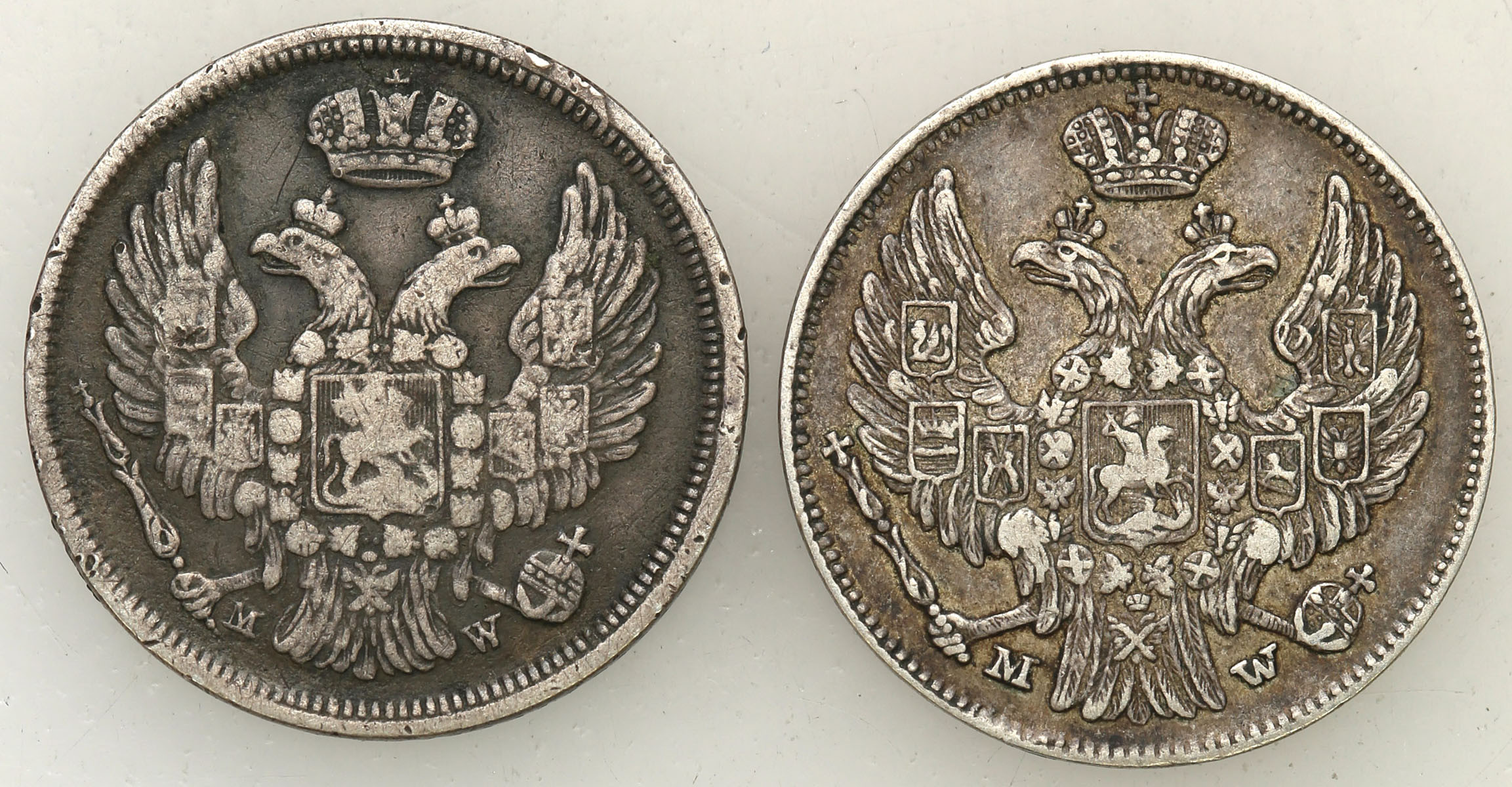 Polska XIX w./Rosja. Mikołaj I. 15 kopiejek = 1 złoty 1836 MW, 1838 MW, Warszawa, zestaw 2 monet